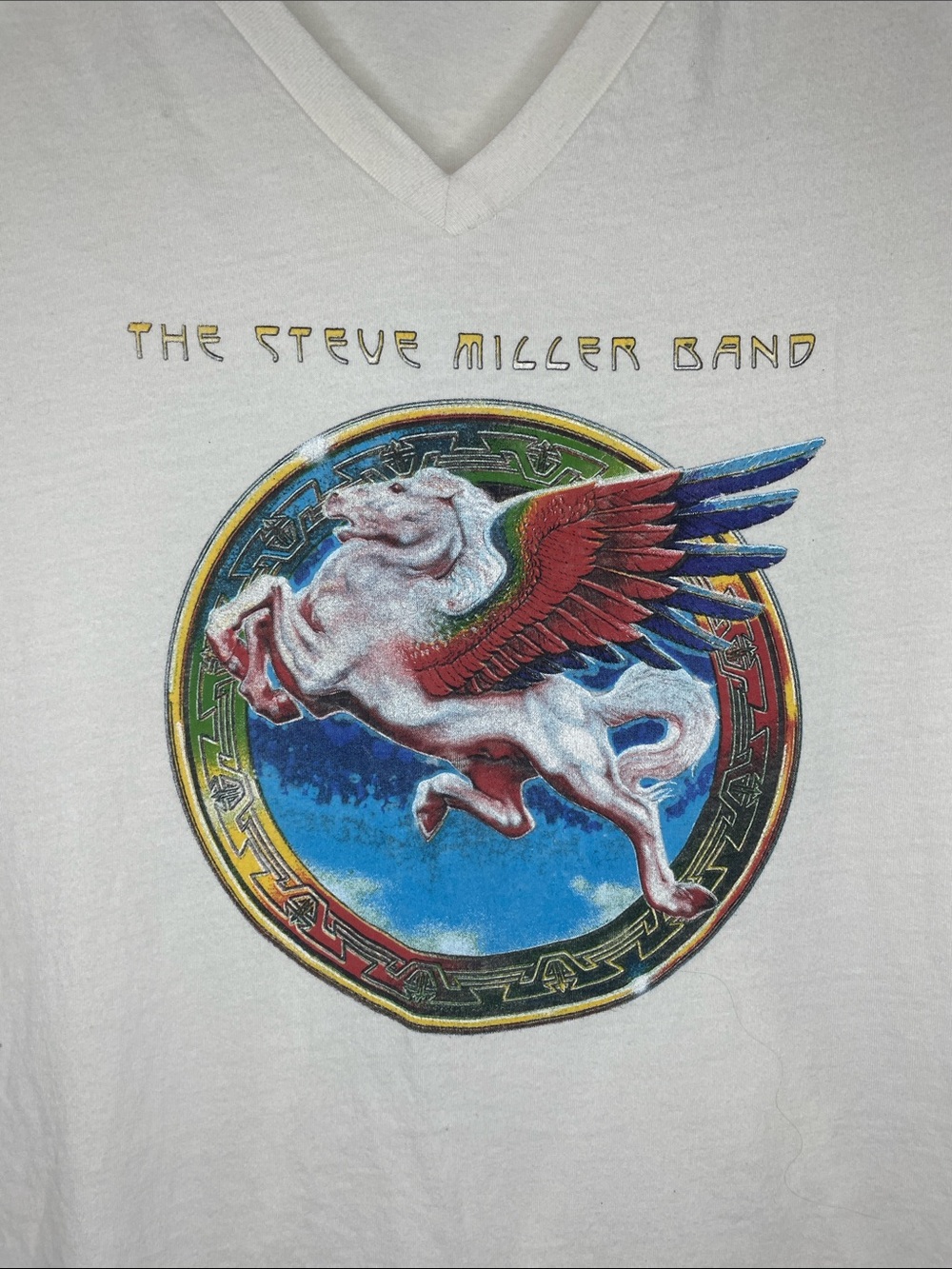 Steve Miller Band Bella Canvas Cream V-Neck Tee with Multicolor Pegasus Graphic